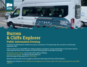 Image promoting the Burren & Cliffs Explorer Shuttle Bus Public Information Evenings 2026 